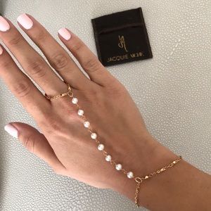 Jacquie Aiche Gold Pearl Hand Chain Bracelet